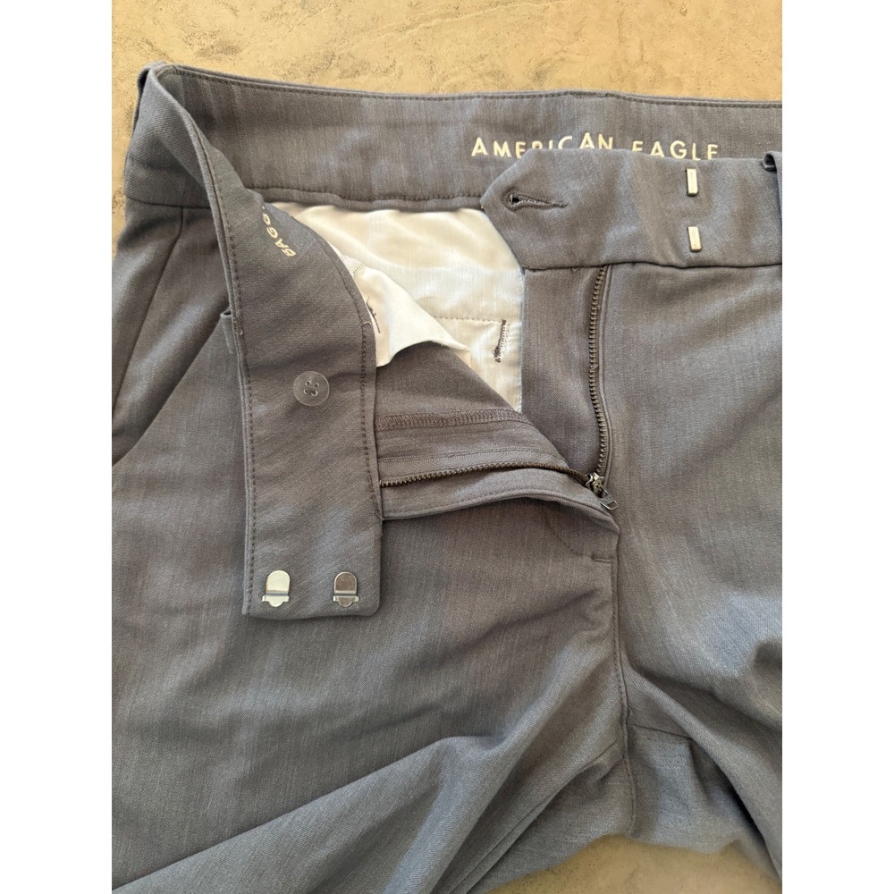 American Eagle Baggy Flare Trouser Grey Stretch Wide Leg Dress Pants Womens 8 - Picture 5 of 11